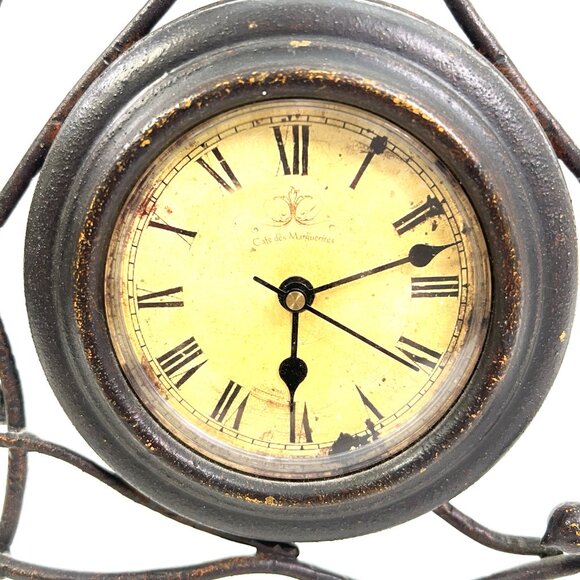 TABLE CLOCK Brown Rustic Cast Iron Vines with Birds Distressed Tested Works - Picture 2 of 7